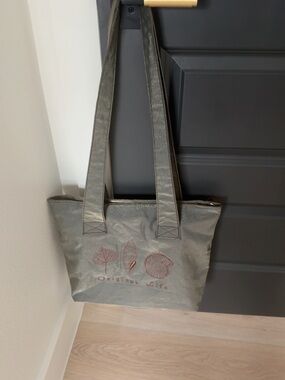 Olive Green Tote Bag with Embroidered Leaf Designs
